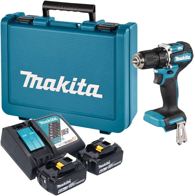 DDF 487 RGE accuboormachine 18 V 40 Nm borstelloos + 2x accu 6,0 Ah + oplader + koffer fra Makita – produktbillede