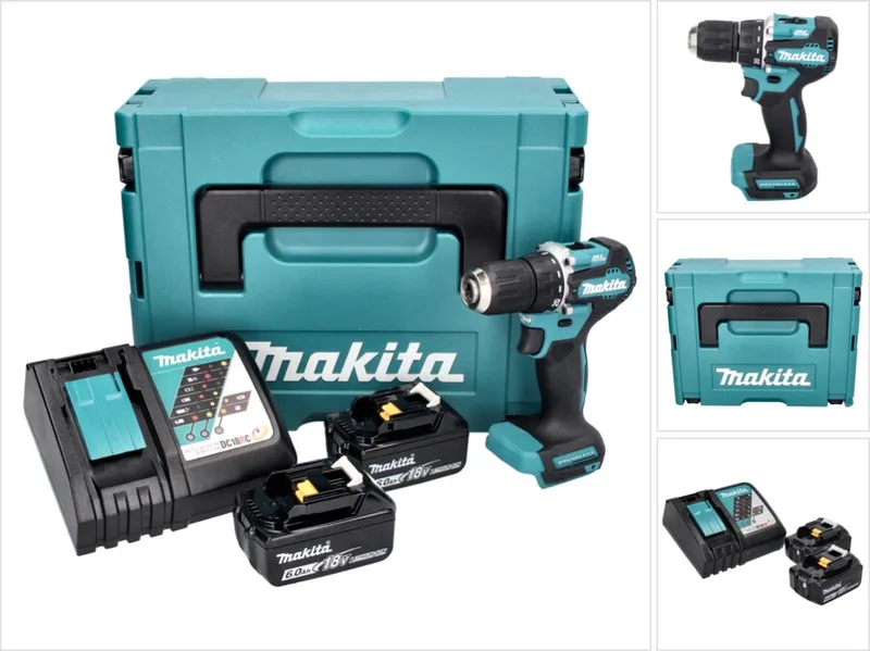 DDF 487 RGJ accuboormachine 18 V 40 Nm borstelloos + 2x accu 6.0 Ah + lader + Makpac de Makita – image du produit