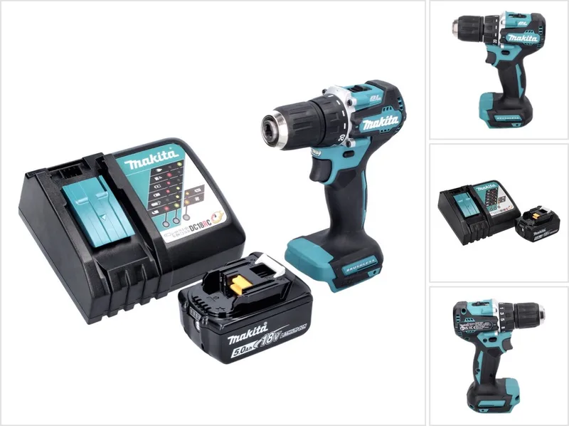DDF 487 RT1 accuboormachine 18 V 40 Nm borstelloos + 1x oplaadbare accu 5.0 Ah + lader fra Makita – produktbillede