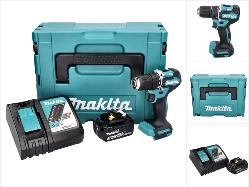 DDF 487 RT1J accuboormachine 18 V 40 Nm borstelloos + 1x oplaadbare accu 5.0 Ah + lader + Makpac von Makita – Produktbild