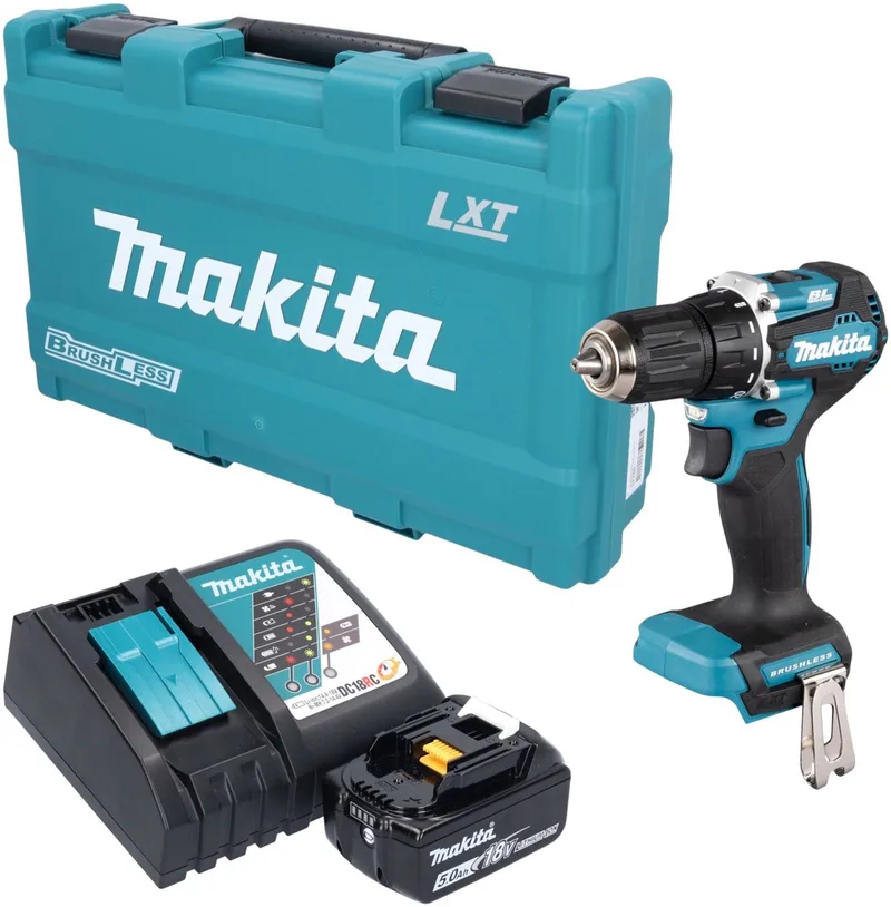 DDF 487 RT1K accuboormachine 18 V 40 Nm borstelloos + 1x accu 5,0 Ah + oplader + koffer von Makita – Produktbild