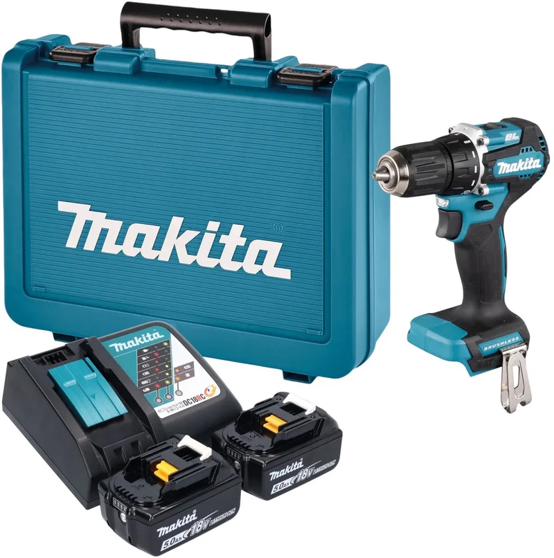 DDF 487 RTE accuboormachine 18 V 40 Nm borstelloos + 2x accu 5,0 Ah + oplader + koffer von Makita – Produktbild