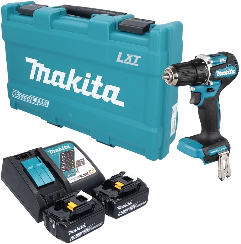 DDF 487 RTK accuboormachine 18 V 40 Nm borstelloos + 2x accu 5,0 Ah + oplader + koffer von Makita – Produktbild