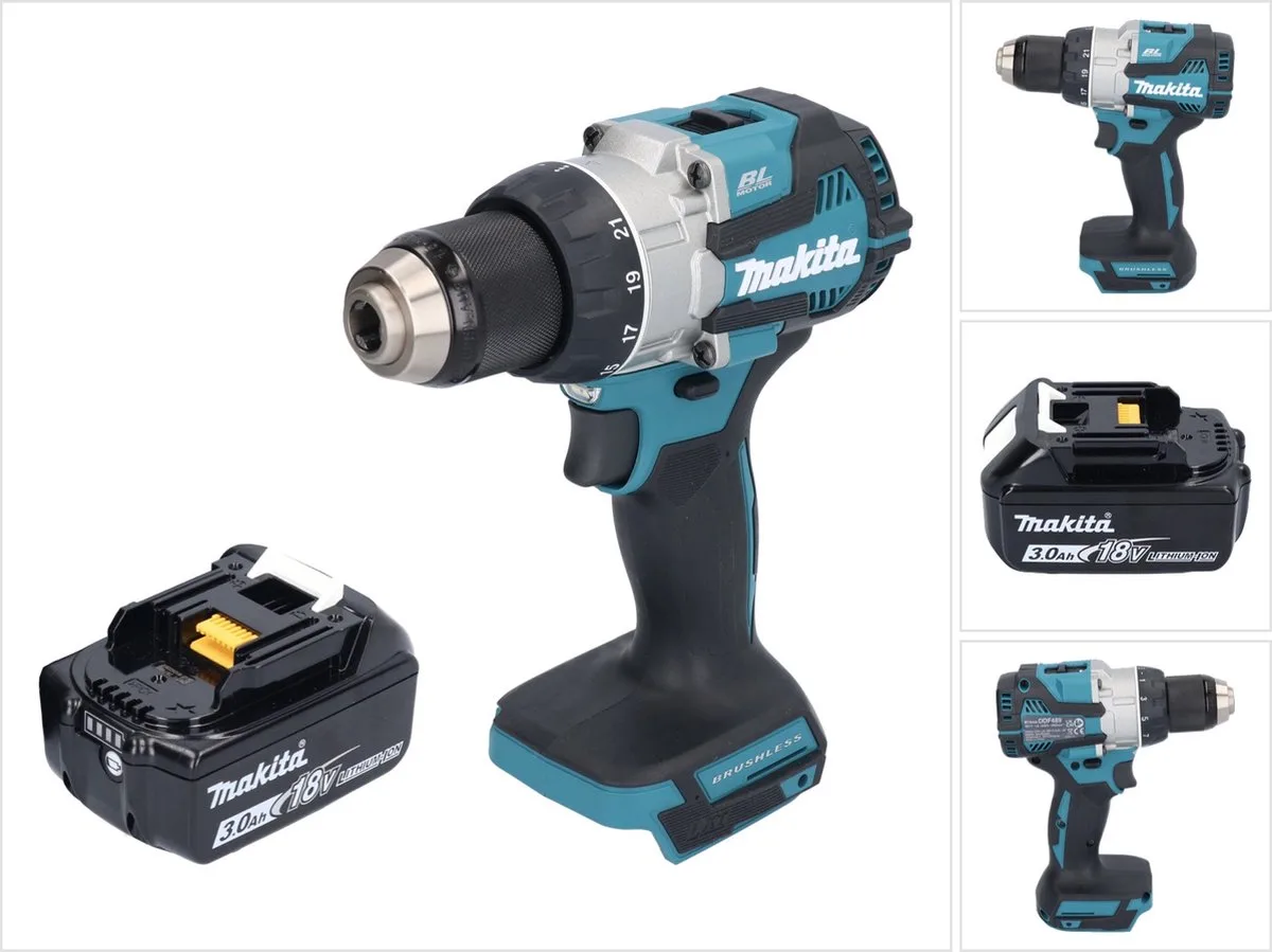 DDF 489 F1 accuboormachine 18 V 73 Nm borstelloos + 1x oplaadbare accu 3.0 Ah - zonder oplader von Makita – Produktbild