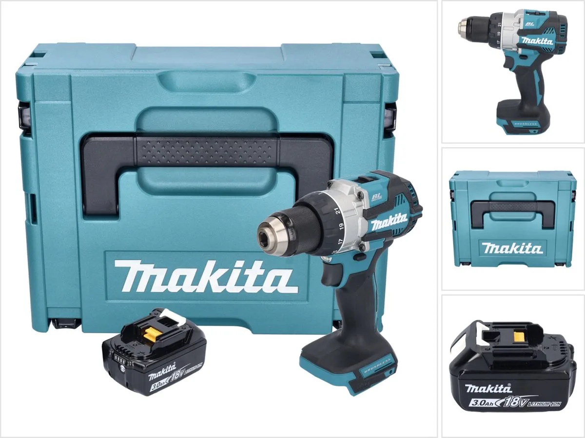 DDF 489 F1J accuboormachine 18 V 73 Nm borstelloos + 1x oplaadbare accu 3.0 Ah + Makpac - zonder oplader von Makita – Produktbild