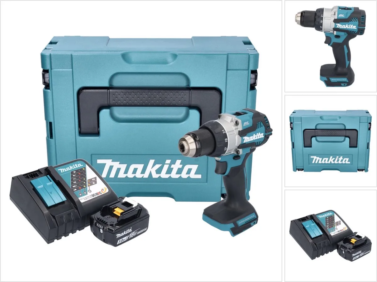 DDF 489 RF1J accuboormachine 18 V 73 Nm borstelloos + 1x oplaadbare accu 3.0 Ah + lader + Makpac by Makita – product image