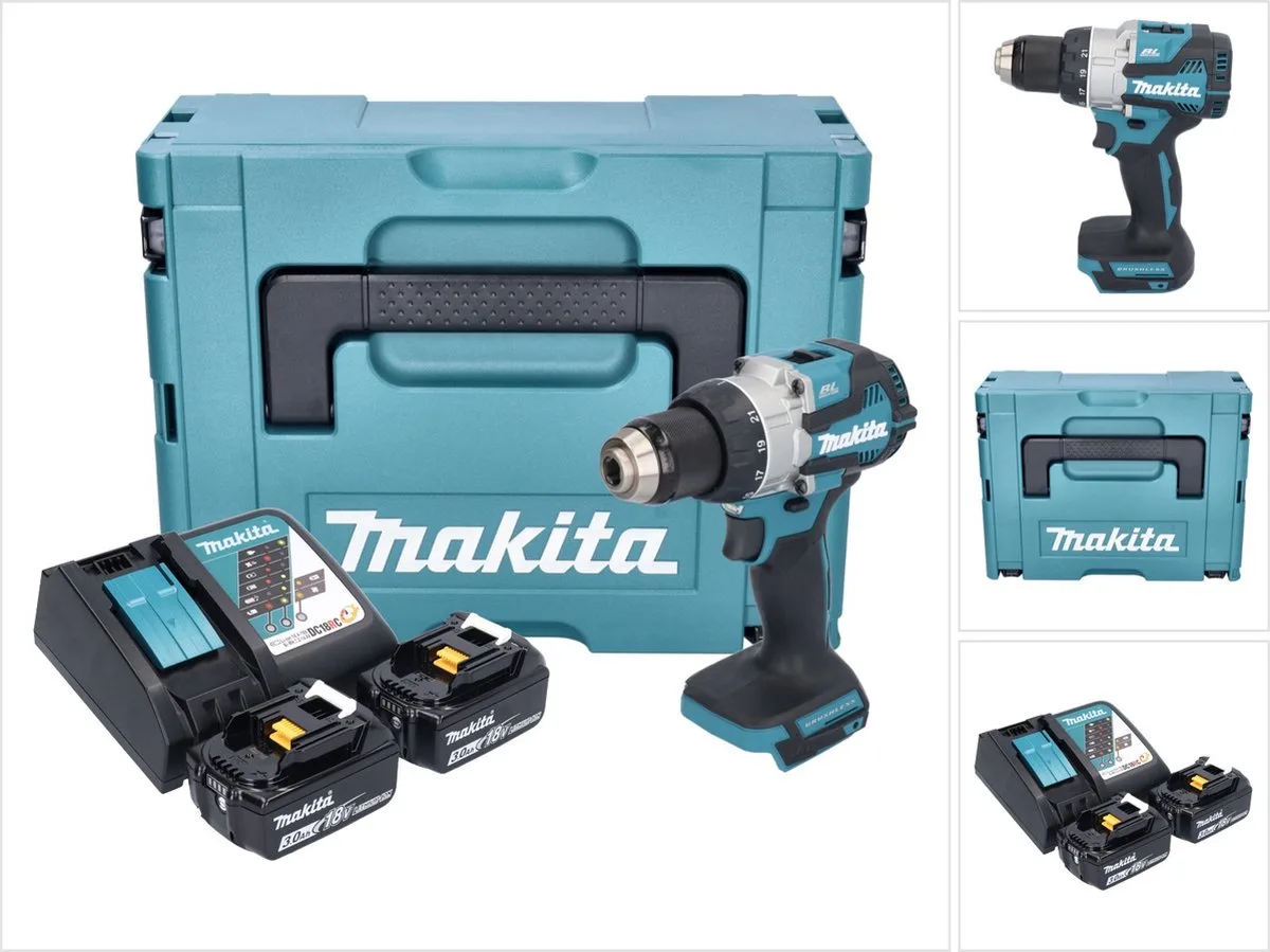 DDF 489 RFJ accuboormachine 18 V 73 Nm borstelloos + 2x accu 3.0 Ah + lader + Makpac van Makita – productafbeelding