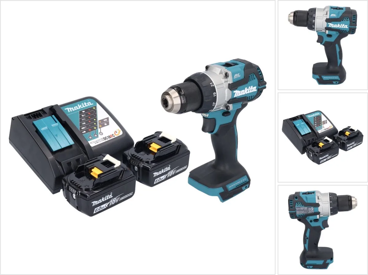 DDF 489 RG accuboormachine 18 V 73 Nm borstelloos + 2x accu 6.0 Ah + lader by Makita – product image