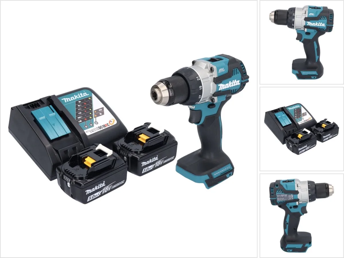 DDF 489 RT accuboormachine 18 V 73 Nm borstelloos + 2x accu 5.0 Ah + lader by Makita – product image