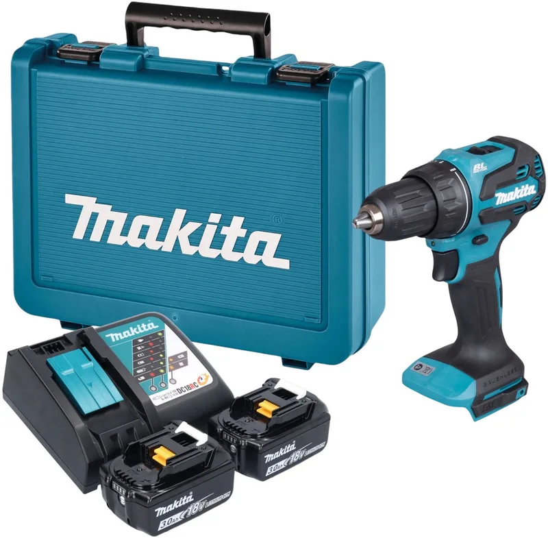 DDF 490 RFE accuboormachine 18 V 65 Nm borstelloos + 2x accu 3,0 Ah + oplader + koffer van Makita – productafbeelding