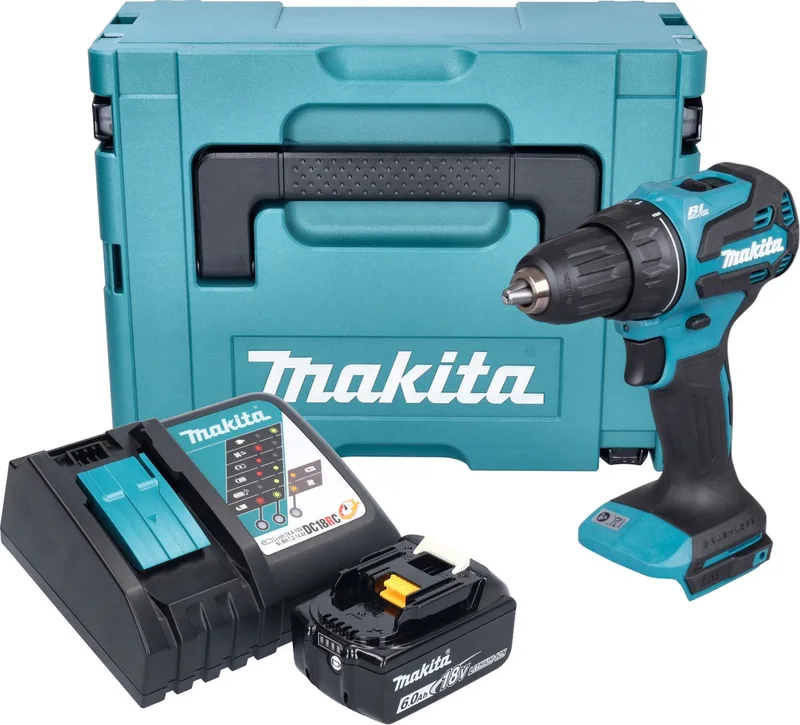 DDF 490 RG1J accuboormachine 18 V 65 Nm 1/2" borstelloos + 1x accu 6.0 Ah + lader + Makpac de Makita – image du produit