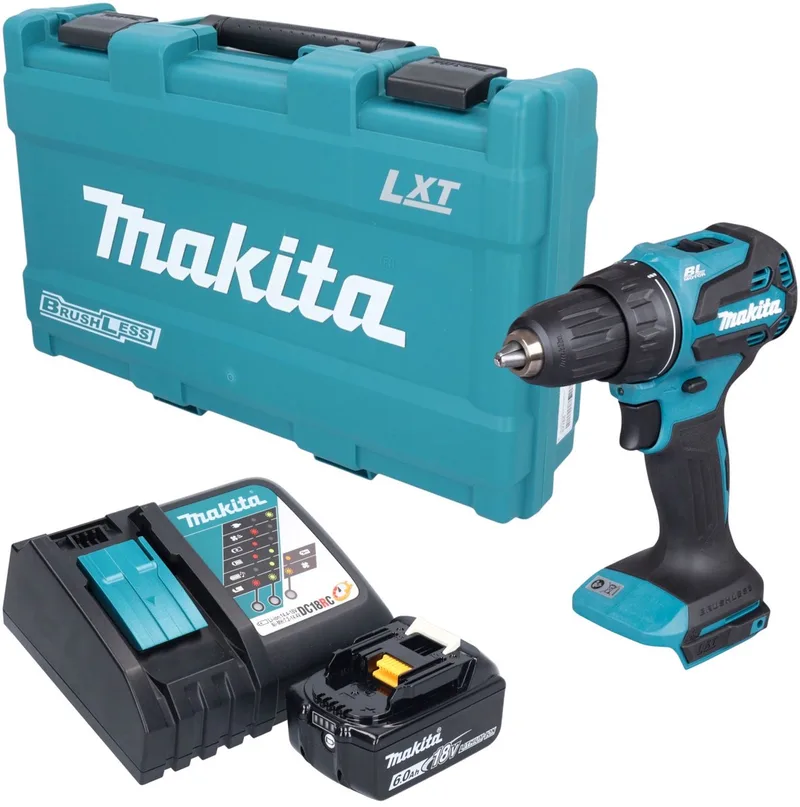 DDF 490 RG1K accuboormachine 18 V 65 Nm borstelloos + 1x accu 6,0 Ah + oplader + koffer von Makita – Produktbild