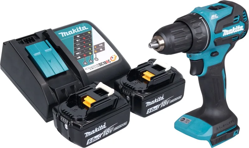 DDF 490 RT accuboormachine 18 V 65 Nm 1/2" borstelloos + 2x accu 5.0 Ah + lader fra Makita – produktbillede