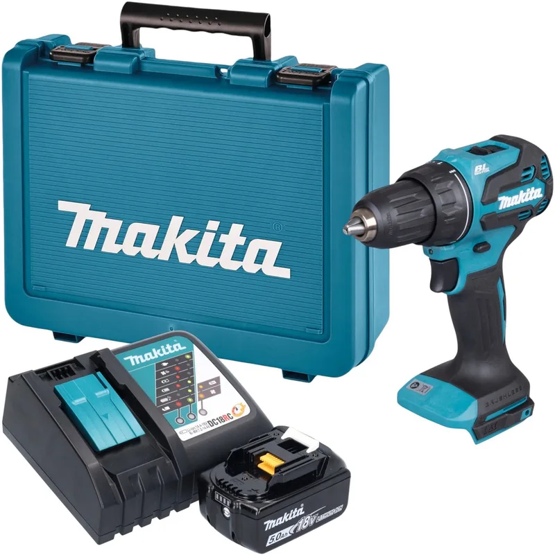 DDF 490 RT1E accuboormachine 18 V 65 Nm borstelloos + 1x accu 5,0 Ah + oplader + koffer de Makita – image du produit