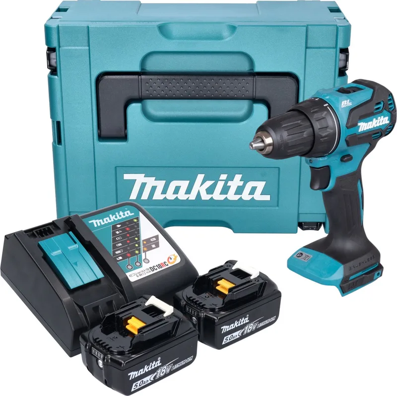 DDF 490 RTJ accuboormachine 18 V 65 Nm 1/2" borstelloos + 2x accu 5.0 Ah + lader + Makpac von Makita – Produktbild
