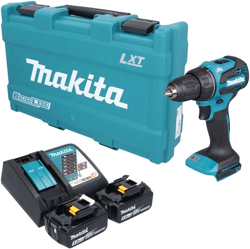 DDF 490 RTK accuboormachine 18 V 65 Nm borstelloos + 2x accu 5,0 Ah + oplader + koffer von Makita – Produktbild