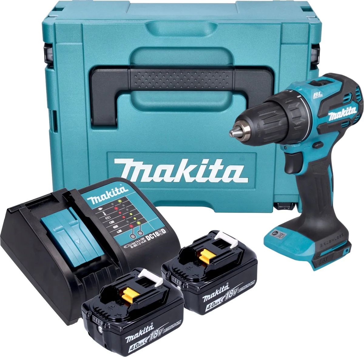 DDF 490 SMJ accuboormachine 18 V 65 Nm 1/2" borstelloos + 2x accu 4.0 Ah + lader + Makpac by Makita – product image