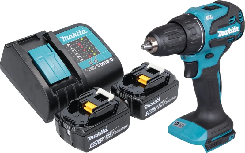 DDF 490 ST accuboormachine 18 V 65 Nm 1/2" borstelloos + 2x accu 5.0 Ah + lader fra Makita – produktbillede