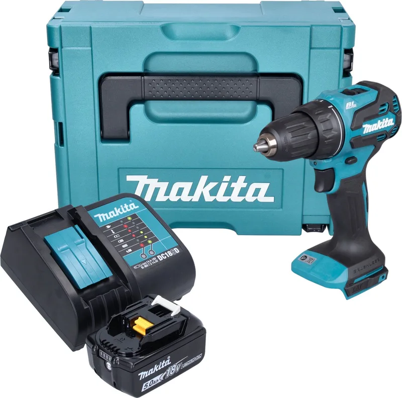 DDF 490 ST1J accuboormachine 18 V 65 Nm 1/2" borstelloos + 1x oplaadbare accu 5.0 Ah + lader + Makpac de Makita – image du produit