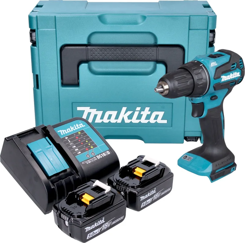 DDF 490 STJ accuboormachine 18 V 65 Nm 1/2" borstelloos + 2x accu 5.0 Ah + lader + Makpac de Makita – image du produit