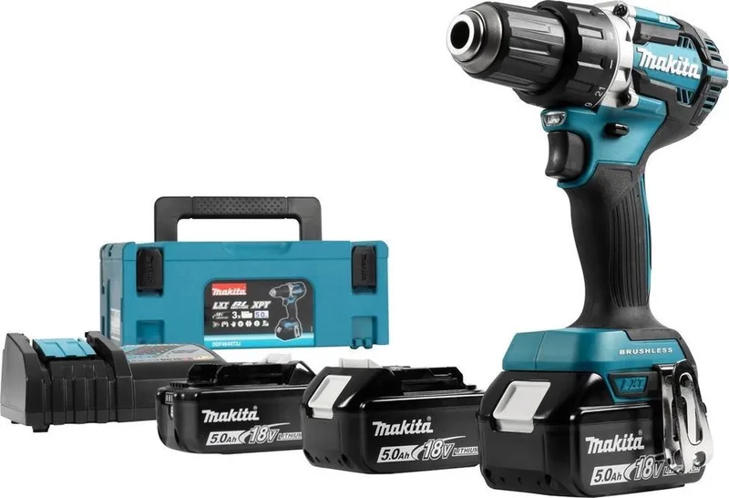 DDF484RTJ 18Volt accuboor/schroefmachine inclusief 3 accu's 5,0 Ah en snellader in MBox - DDF484RT3J met 3x NL1850B + DC18RC in MBOX de Makita – image du produit
