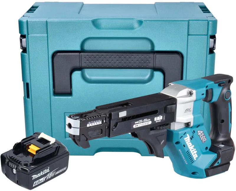 DFR 552 G1J accu-magazijnschroevendraaier 18 V 25 - 55 mm borstelloos + 1x accu 6.0 Ah + Makpac - zonder lader von Makita – Produktbild