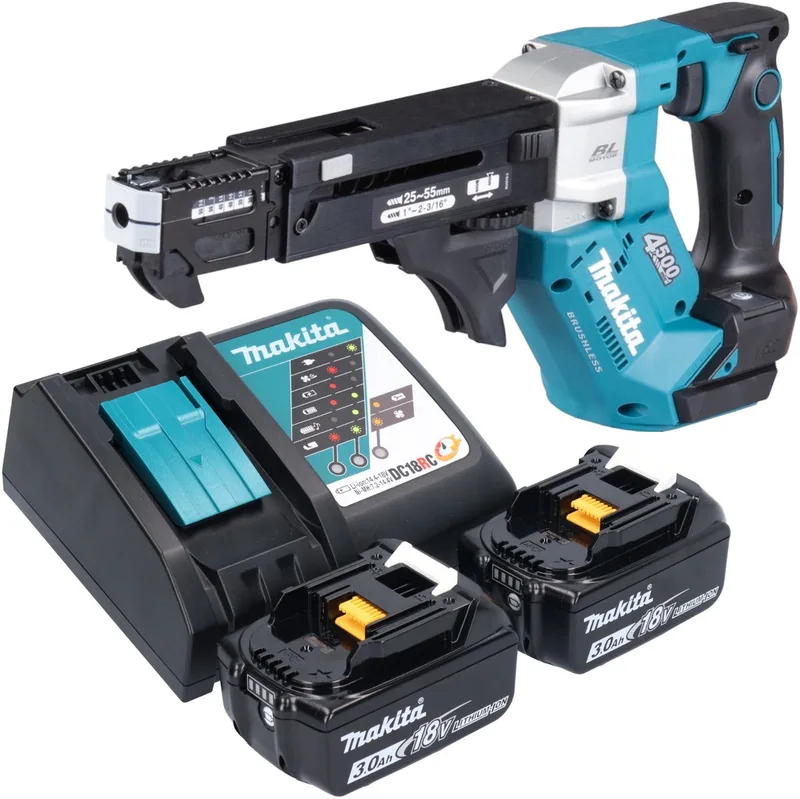 DFR 552 RF accu-magazijnschroevendraaier 18 V 25 - 55 mm borstelloos + 2x accu 3.0 Ah + lader fra Makita – produktbillede