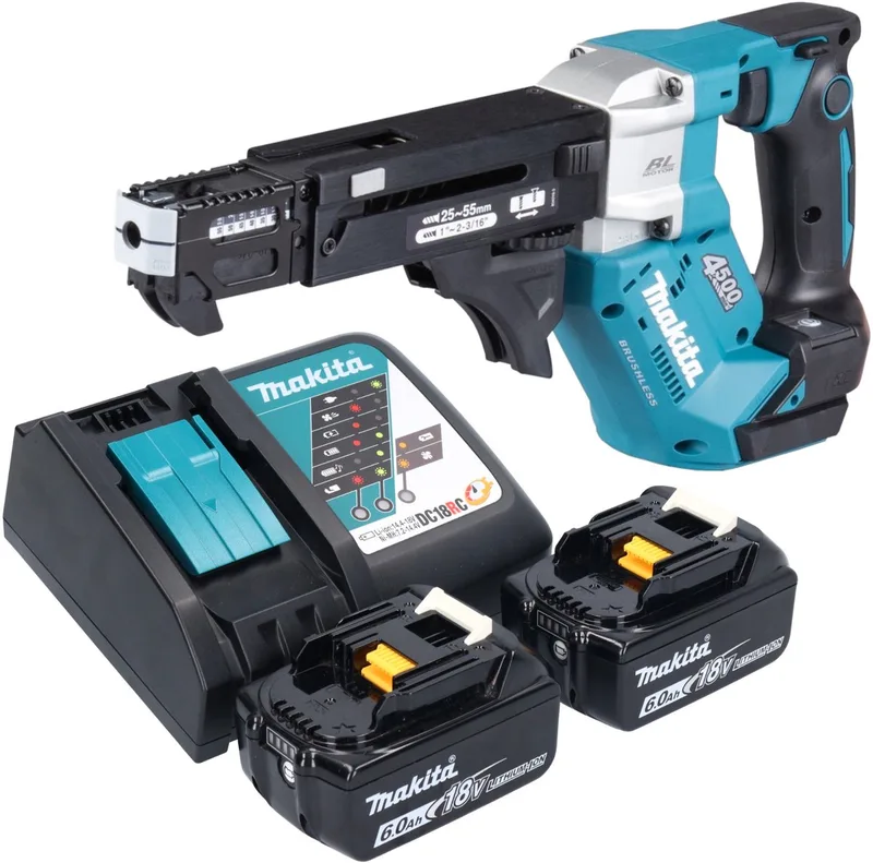 DFR 552 RG accu-magazijnschroevendraaier 18 V 25 - 55 mm borstelloos + 2x accu 6.0 Ah + lader de Makita – image du produit
