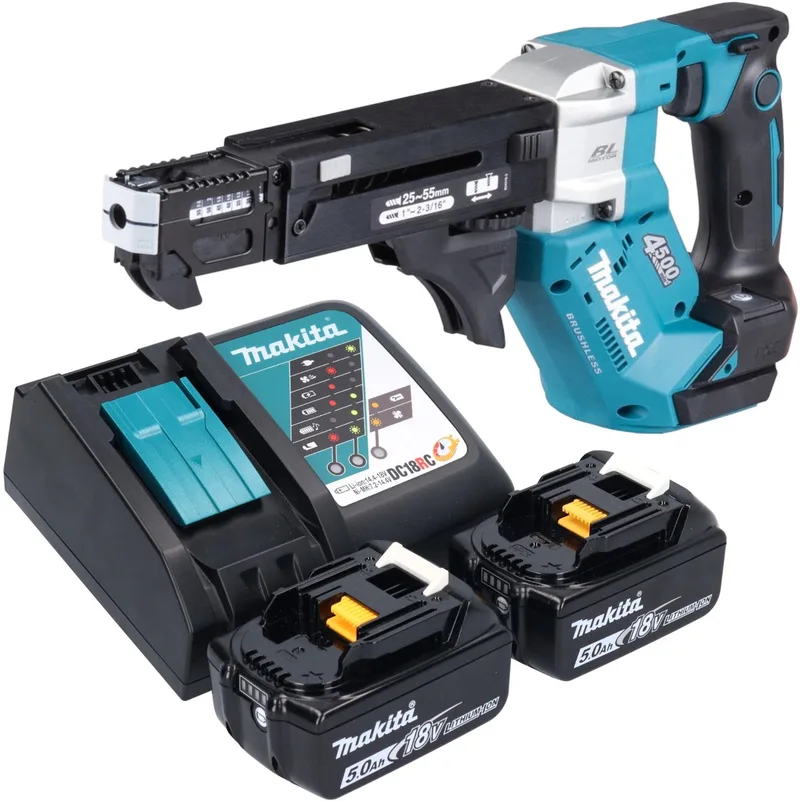 DFR 552 RT accu-magazijnschroevendraaier 18 V 25 - 55 mm borstelloos + 2x accu 5.0 Ah + lader von Makita – Produktbild