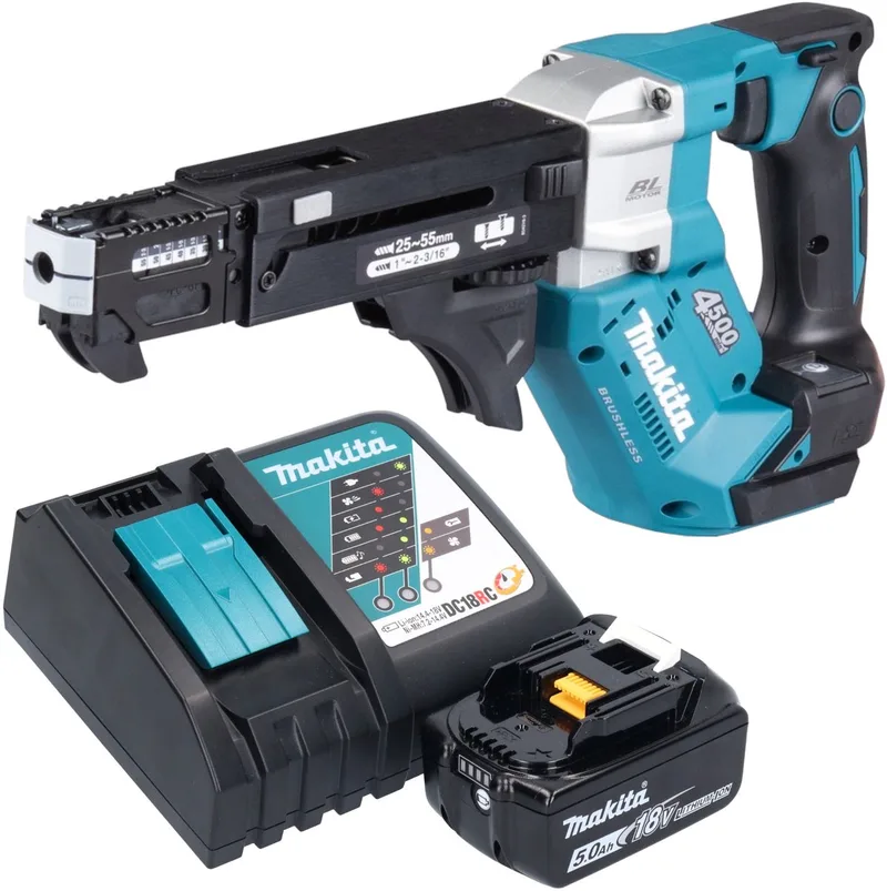 DFR 552 RT1 accu-magazijnschroevendraaier 18 V 25 - 55 mm borstelloos + 1x oplaadbare accu 5.0 Ah + lader van Makita – productafbeelding