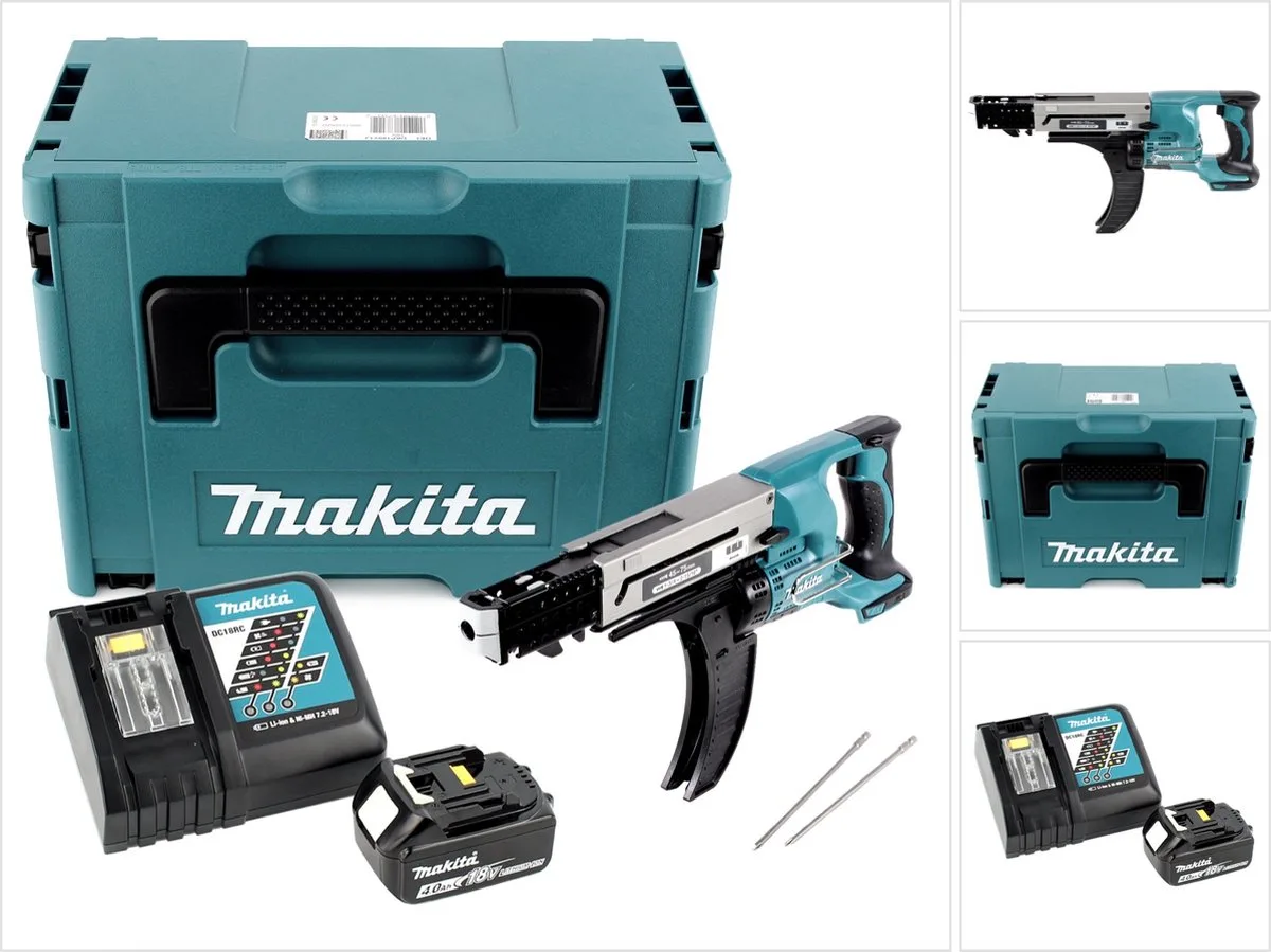 DFR 750 RM1J accu-schroevendraaier met magazijn 18 V 45-75 mm + 1x accu 4,0 Ah + oplader + Makpac van Makita – productafbeelding