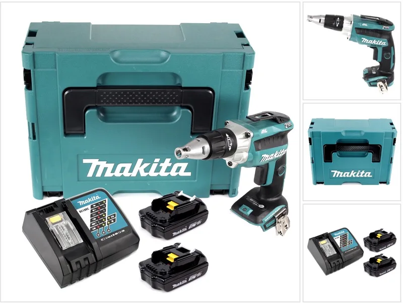 DFS 250 RYJ accu droge montagebouwschroevendraaier 18 V borstelloos + 2x accu 1,5 Ah + lader + Makpac by Makita – product image