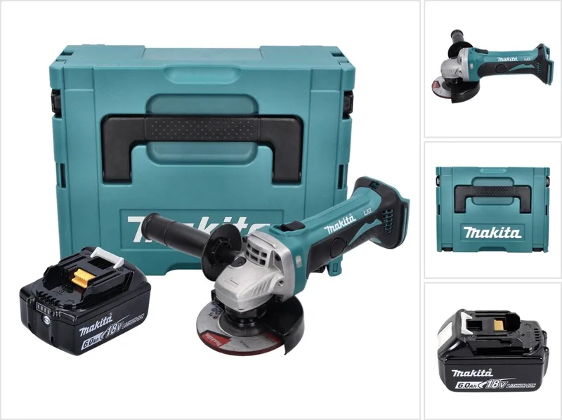 DGA 452 G1J accu haakse slijper 18 V 115 mm + 1x accu 6,0 Ah + Makpac - zonder oplader fra Makita – produktbillede