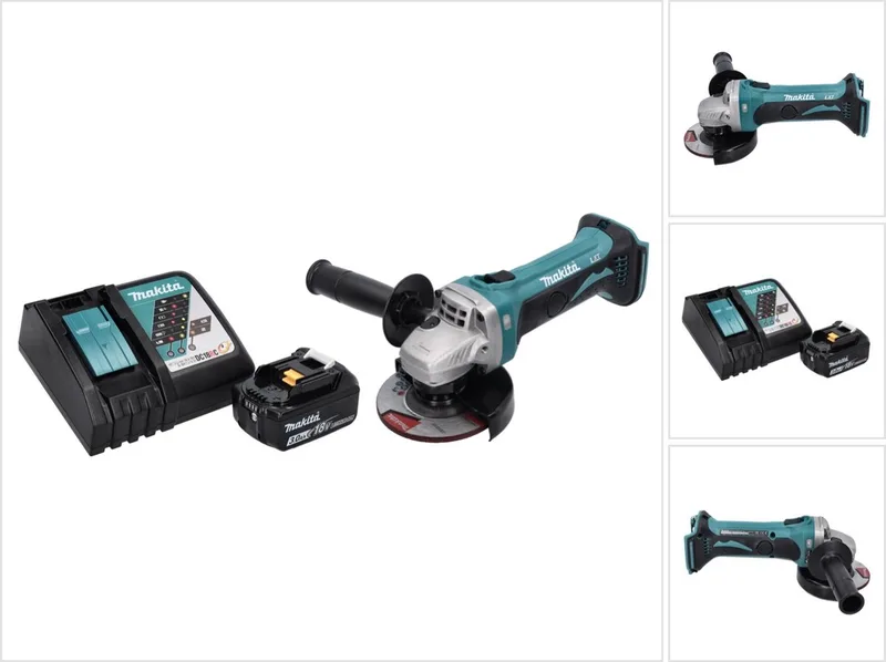 DGA 452 RF1 accu haakse slijper 18 V 115 mm + 1x accu 3,0 Ah + oplader de Makita – image du produit