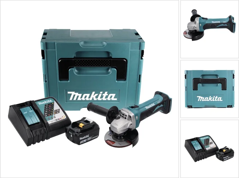 DGA 452 RF1J accu haakse slijper 18 V 115 mm + 1x accu 3,0 Ah + oplader + Makpac de Makita – image du produit