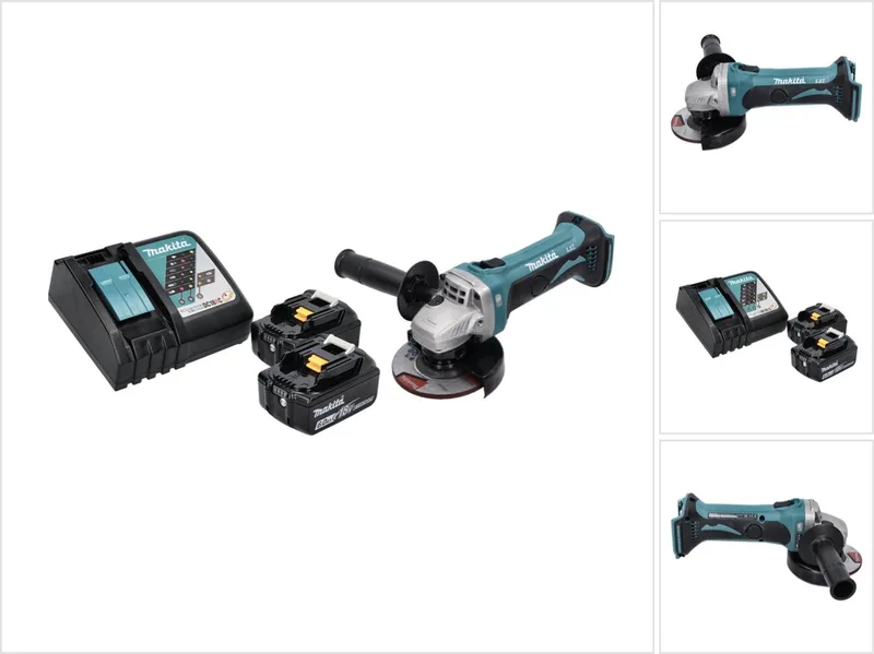DGA 452 RG accu haakse slijper 18 V 115 mm + 2x accu 6,0 Ah + oplader de Makita – image du produit