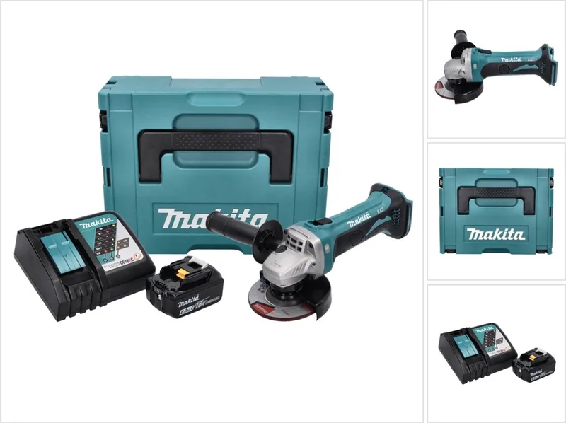 DGA 452 RG1J accu haakse slijper 18 V 115 mm + 1x accu 6,0 Ah + oplader + Makpac von Makita – Produktbild