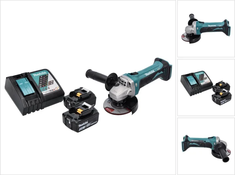 DGA 452 RT accu haakse slijper 18 V 115 mm + 2x accu 5,0 Ah + oplader de Makita – image du produit