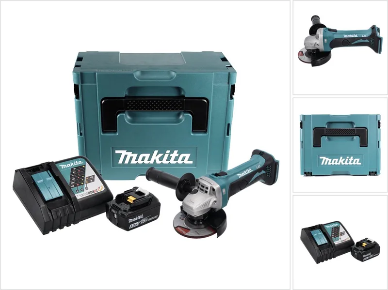 DGA 452 RT1J accu haakse slijper 18 V 115 mm + 1x accu 5,0 Ah + oplader + Makpac de Makita – image du produit