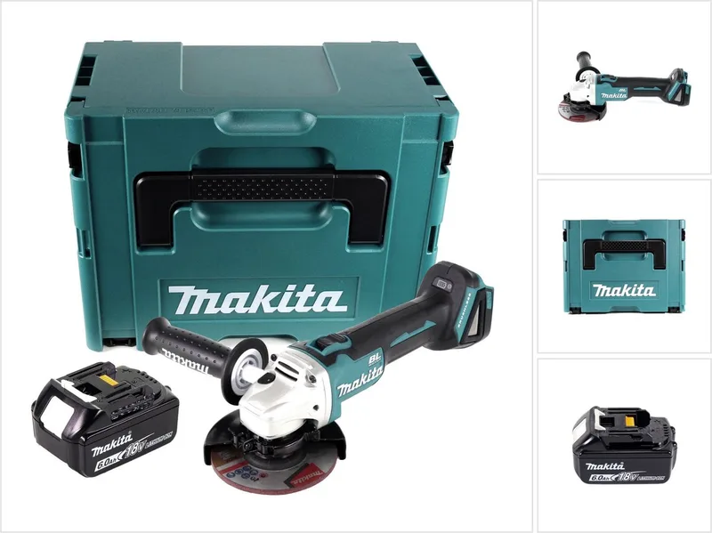 DGA 504 G1J accu haakse slijper 18 V 125 mm borstelloos + 1x accu 6,0 Ah + Makpac - zonder oplader fra Makita – produktbillede
