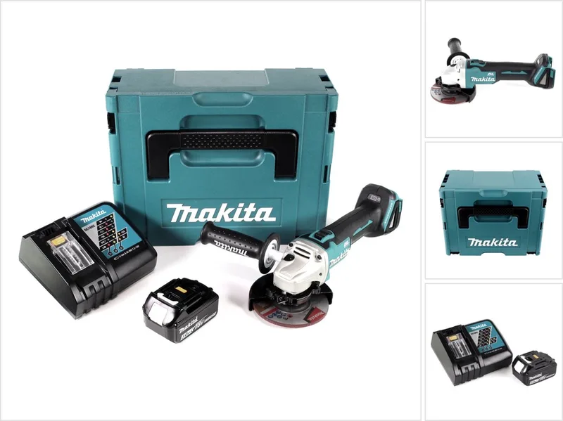 DGA 504 RF1J accu haakse slijper 18 V 125 mm borstelloos + 1x accu 3,0 Ah + oplader + Makpac von Makita – Produktbild