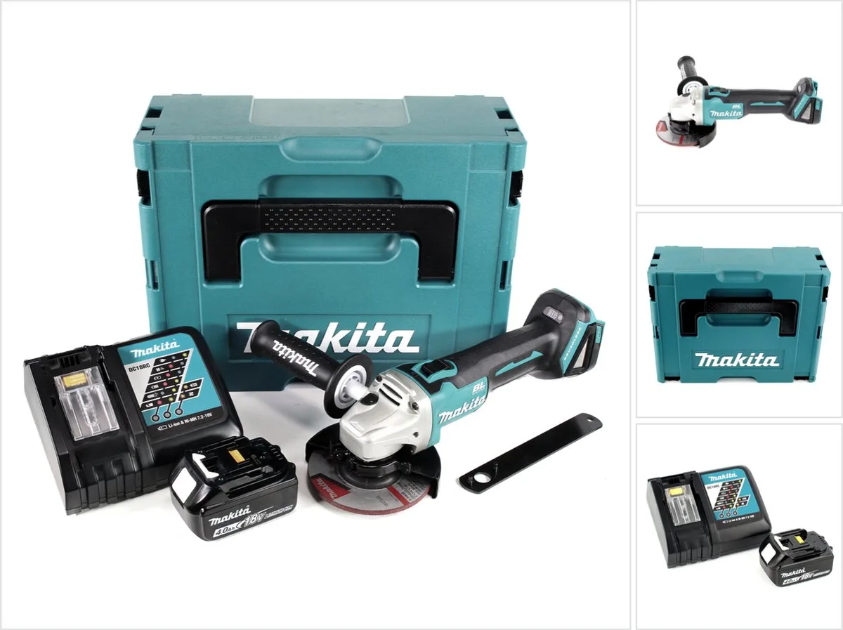 DGA 504 RM1J accu haakse slijper 18 V 125 mm borstelloos + 1x accu 4,0 Ah + oplader + Makpac by Makita – product image
