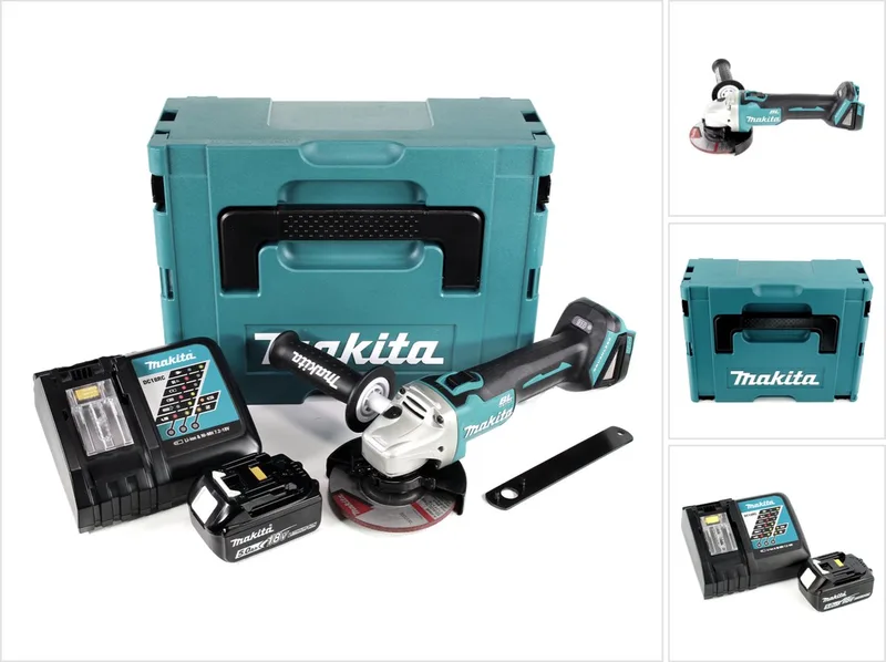 DGA 504 RT1J accu haakse slijper 18 V 125 mm borstelloos + 1x accu 5,0 Ah + oplader + Makpac de Makita – image du produit