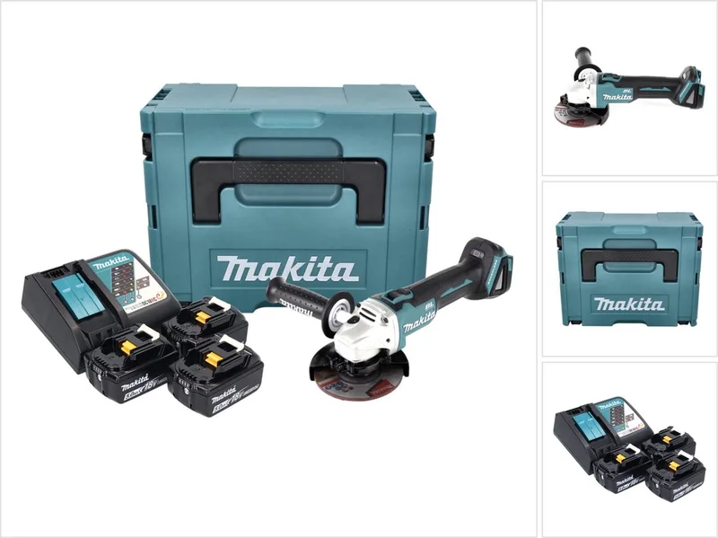 DGA 504 RT3J - Accu Haakse Slijper 18V 125 mm - Borstelloos + 3x Accu 5.0 Ah + Lader + Makpac von Makita – Produktbild