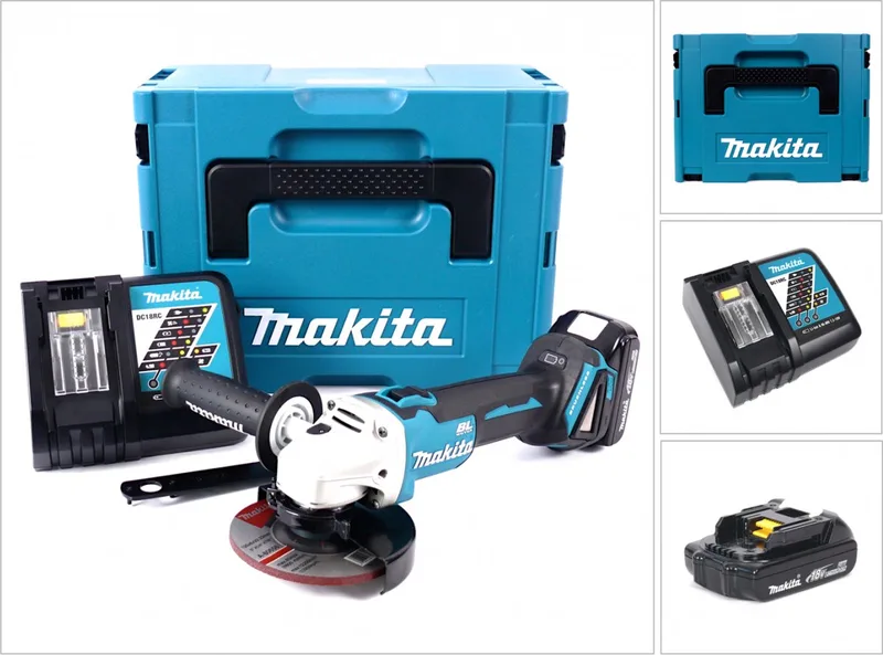DGA 504 RY1J accu haakse slijper 18V 125mm borstelloos + 1x accu 1,5Ah + lader + Makpac by Makita – product image