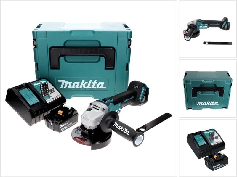 DGA 506 RF1J accu haakse slijper 18 V 125 mm borstelloos + 1x oplaadbare accu 3.0 Ah + lader + Makpac de Makita – image du produit