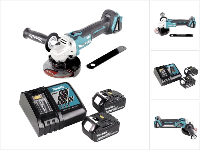 DGA 506 RG accu haakse slijper 18 V 125 mm borstelloos + 2x accu 6.0 Ah + lader de Makita – image du produit