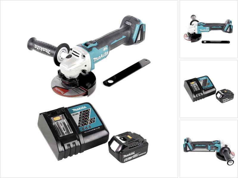 DGA 506 RG1 accu haakse slijper 18 V 125 mm borstelloos + 1x oplaadbare accu 6.0 Ah + lader fra Makita – produktbillede