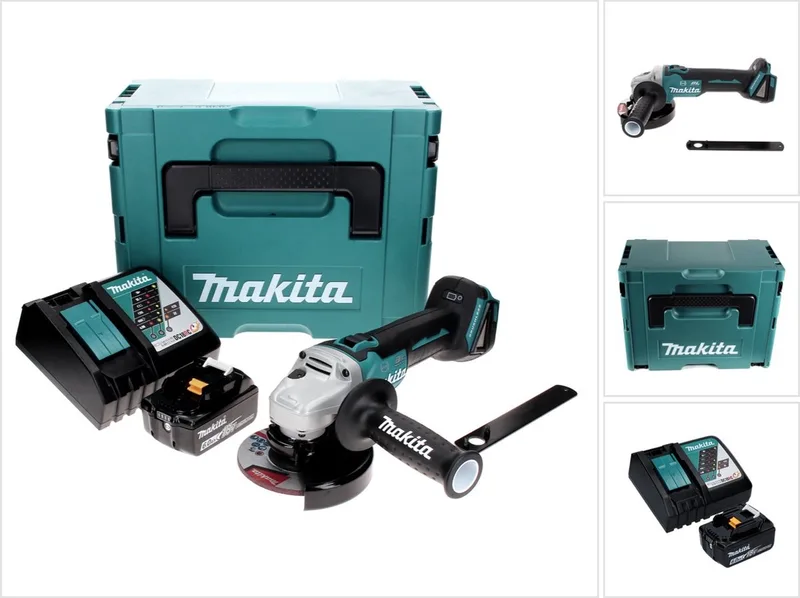 DGA 506 RG1J accu haakse slijper 18 V 125 mm borstelloos + 1x oplaadbare accu 6.0 Ah + lader + Makpac von Makita – Produktbild