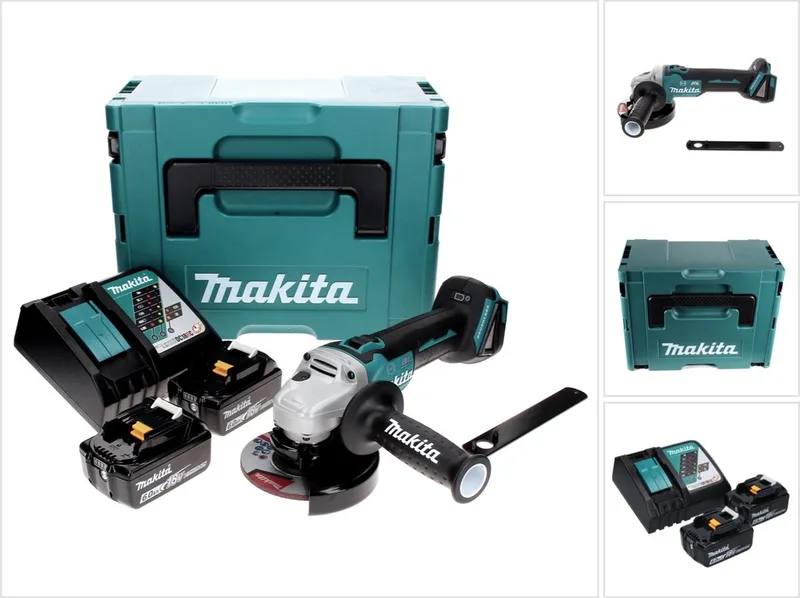DGA 506 RGJ accu haakse slijper 18 V 125 mm borstelloos + 2x accu 6.0 Ah + lader + Makpac de Makita – image du produit